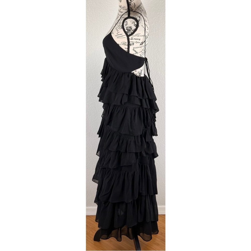 ZARA NWT Women’s Black Strappy Tiered Ruffled Midi Dress Evening Holidays, Small - Picture 4 of 12